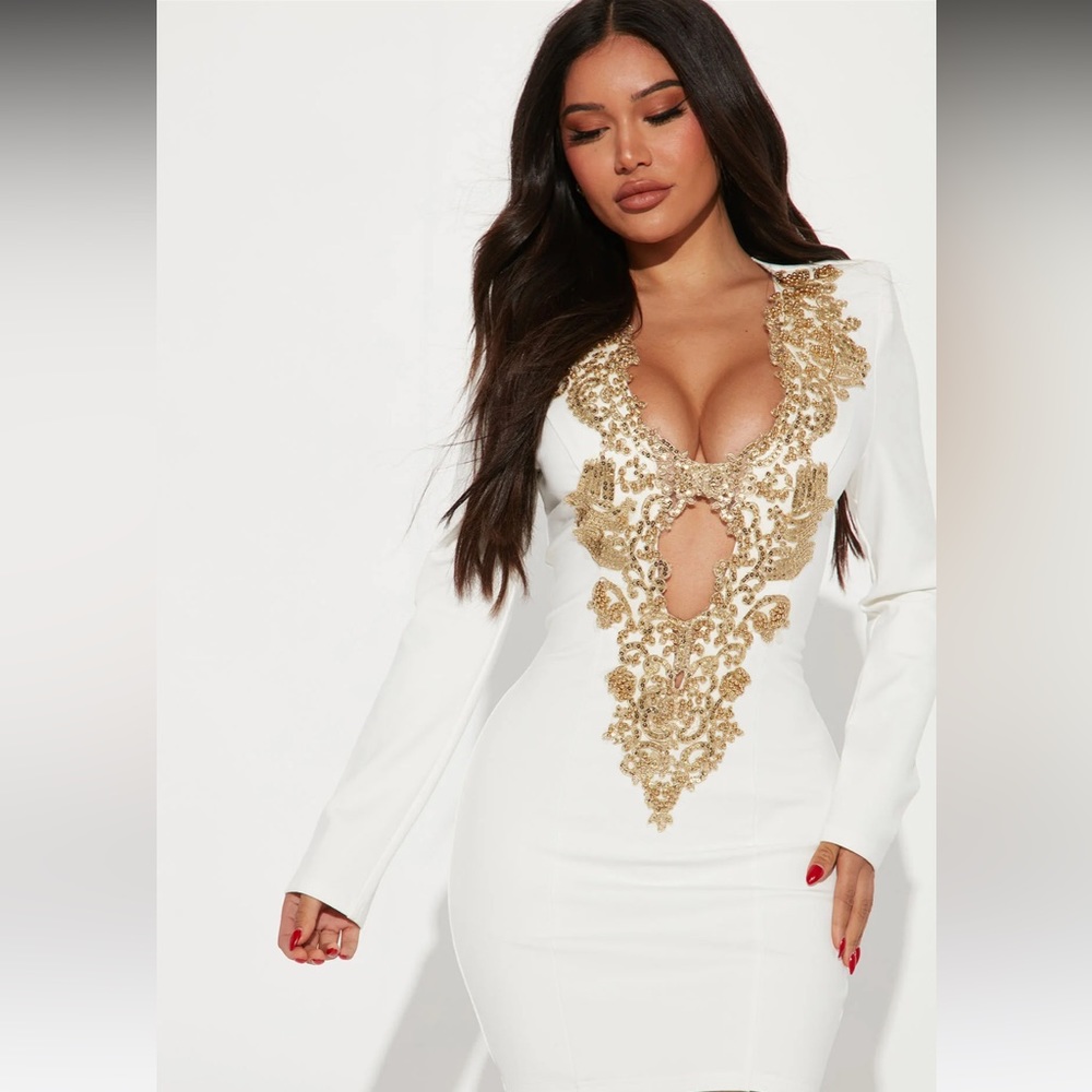Star Energy Mini Dress White Size S Fashion Nova White/Gold